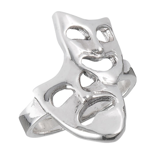 Happy Sad Comedy Tragedy Mask Face Ring New .925 Sterling Silver Band Sizes 6-10