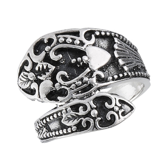 Oxidized Vintage Filigree Heart Spoon Ring Sterling Silver Thumb Band Sizes 7-10