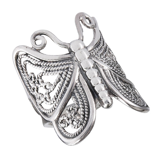 Oxidized Butterfly Filigree Rope Wings Ring .925 Sterling Silver Band Sizes 7-10