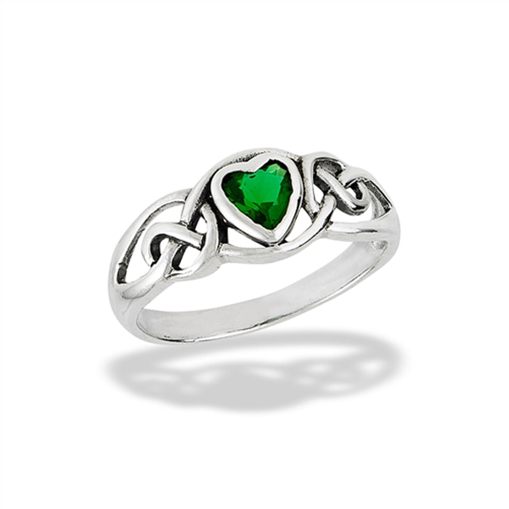 Celtic Knot Heart Emerald CZ Cute Ring New .925 Sterling Silver Band Sizes 6-9