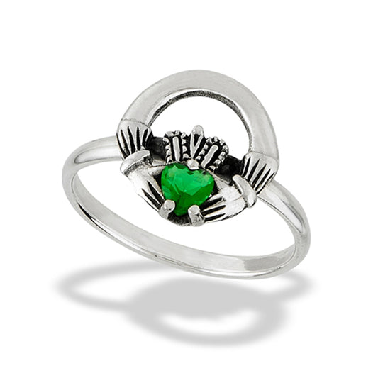 Claddagh Heart Emerald CZ Classic Ring New .925 Sterling Silver Band Sizes 6-10