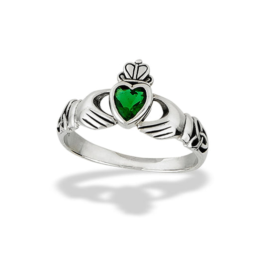 Claddagh Heart Emerald CZ Beautiful Ring New .925 Sterling Silver Band Sizes 6-9