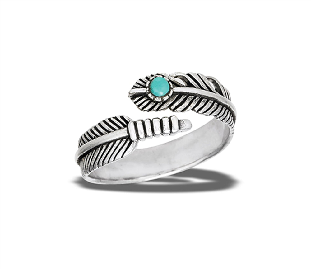 Turquoise Classic Feather Spoon Ring New .925 Sterling Silver Band Sizes 6-10