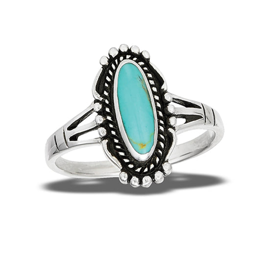 Southwestern Oval Turquoise Fashion Ring .925 Sterling Silver Band Sizes 6-10