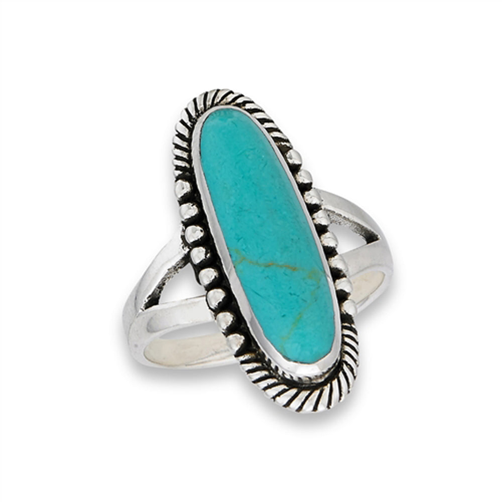 Boho Bali Oval Turquoise Statement Ring New .925 Sterling Silver Band Sizes 7-10