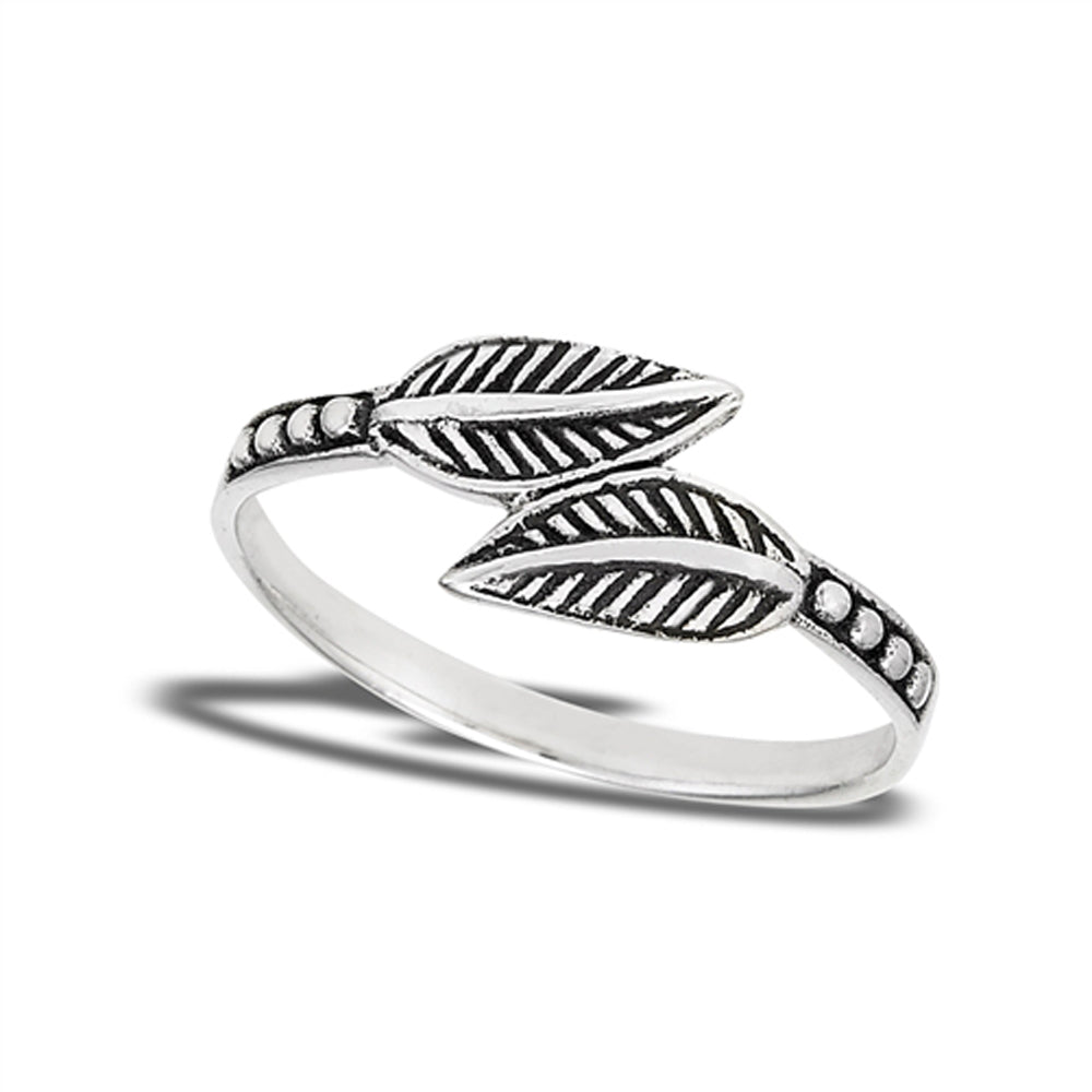 Double Feather Leaf Boho Spoon Ring New .925 Sterling Silver Band Sizes 4-8