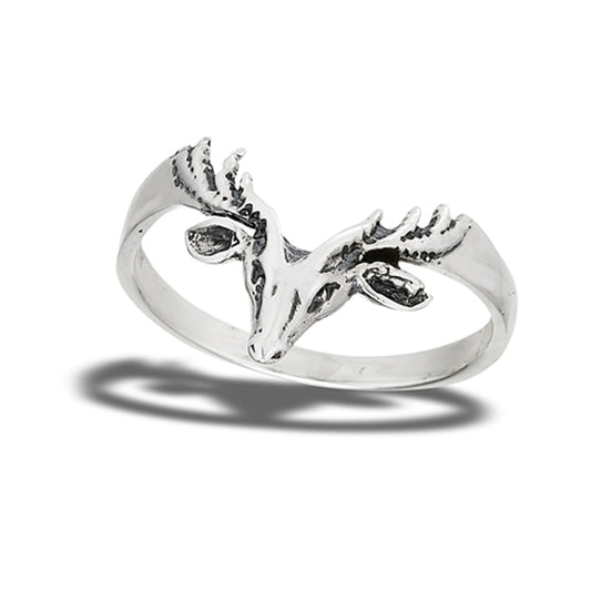 Deer Reindeer Buck Stag Animal Ring New .925 Sterling Silver Band Sizes 6-9