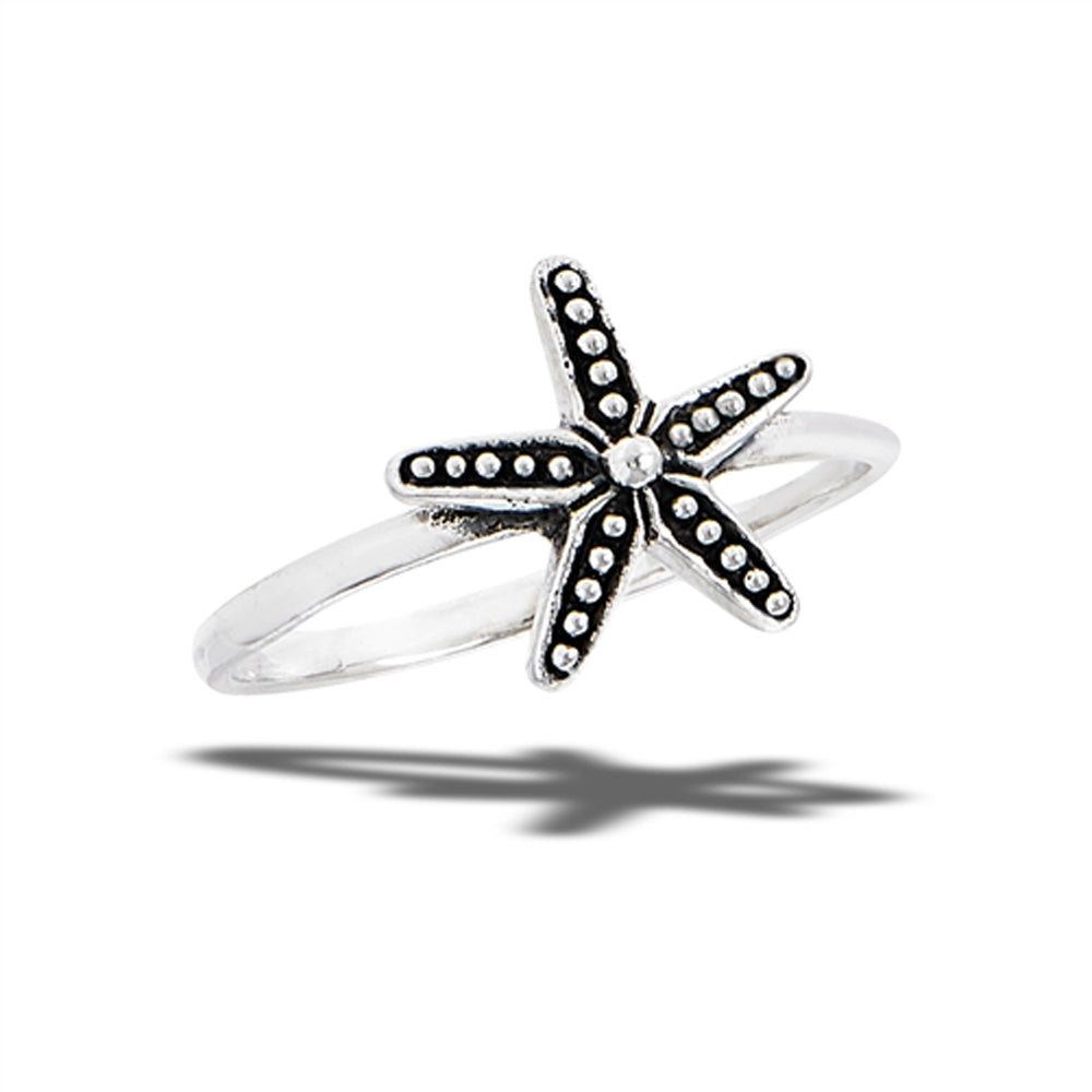 Oxidized Starfish Ocean Bali Shell Ring New .925 Sterling Silver Band Sizes 5-9