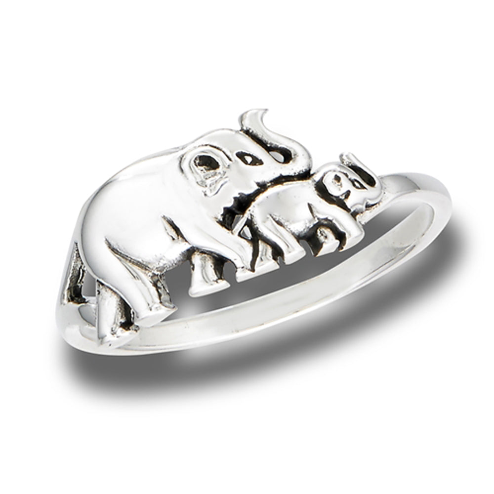 Mom Baby Elephant Love Animal Ring .925 Sterling Silver Band Sizes 3-10