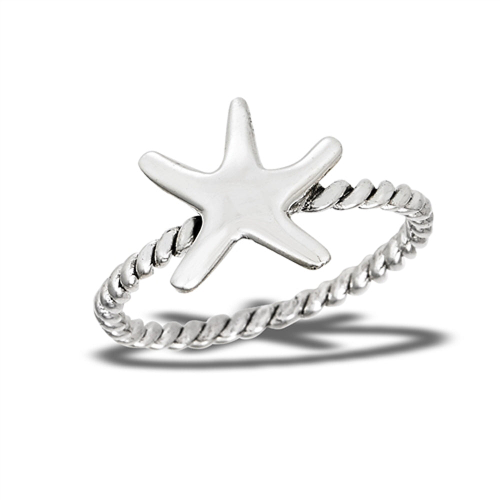 Starfish Rope Knot Ocean Divine Love Ring .925 Sterling Silver Band Sizes 4-8