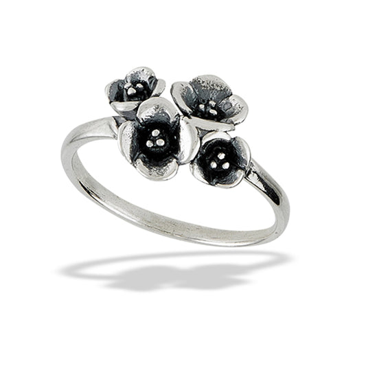 Cute Flower Bouquet Dogwood Flowers Ring .925 Sterling Silver Band Sizes 6-9