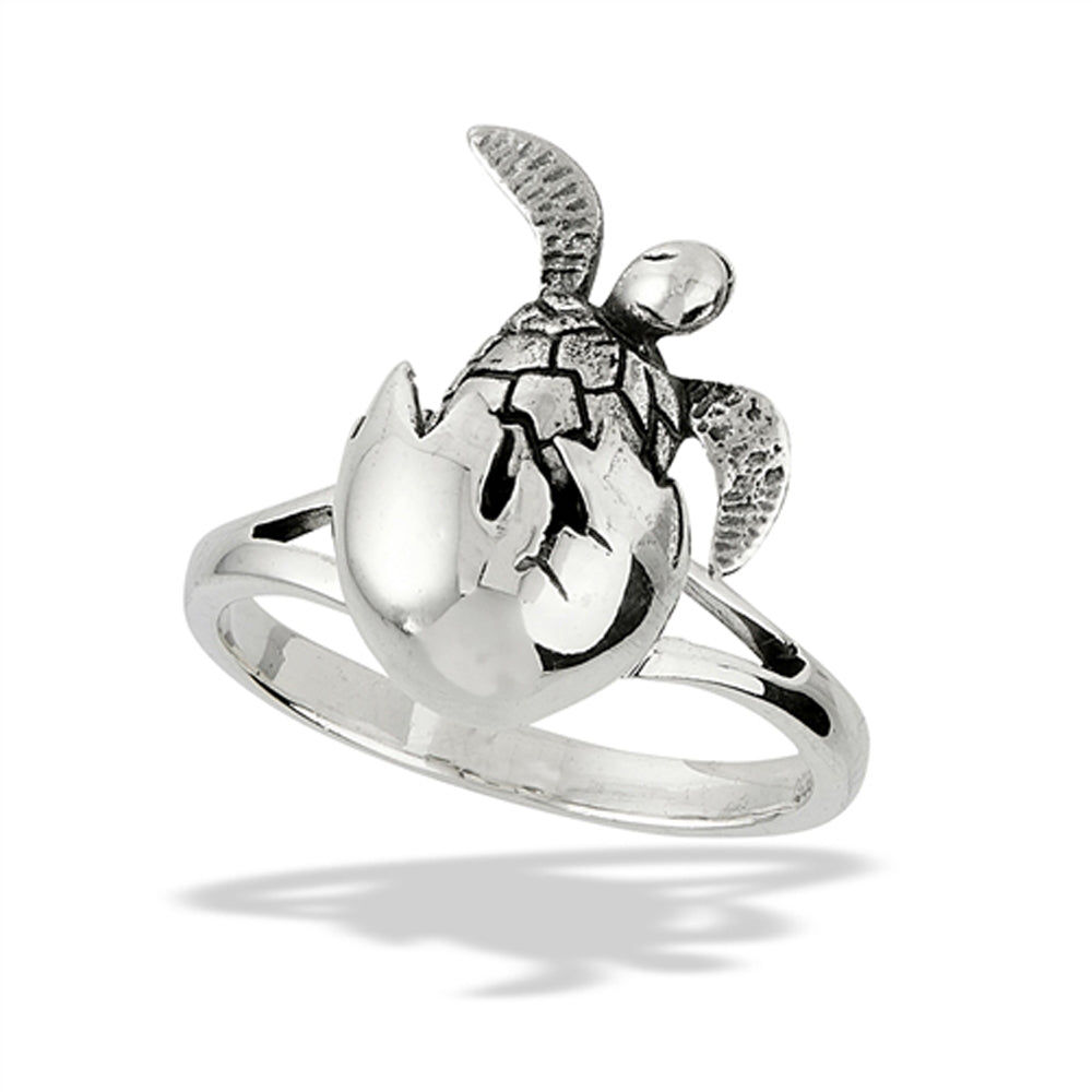 Hatching Sea Turtle Egg Ring Birth New .925 Sterling Silver Band Sizes 6-10