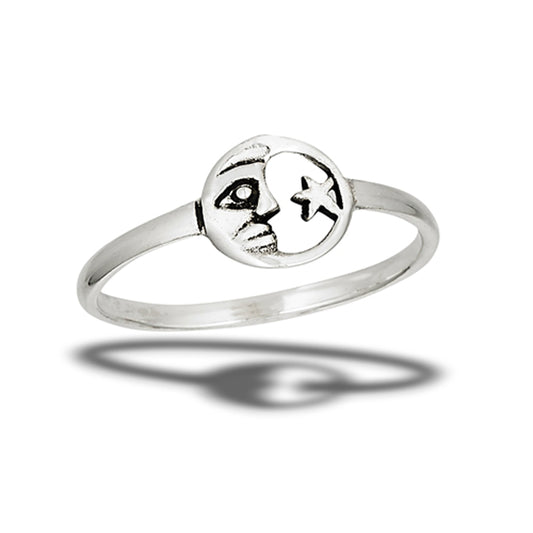 Cutout Moon Face Star Celestial Ring New .925 Sterling Silver Band Sizes 4-9