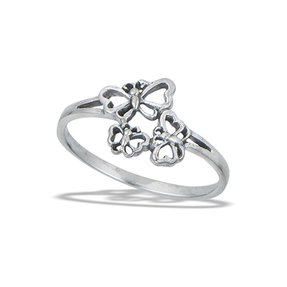 Butterfly Flower Family Cute Fashion Ring .925 Sterling Silver Band Sizes 4-8