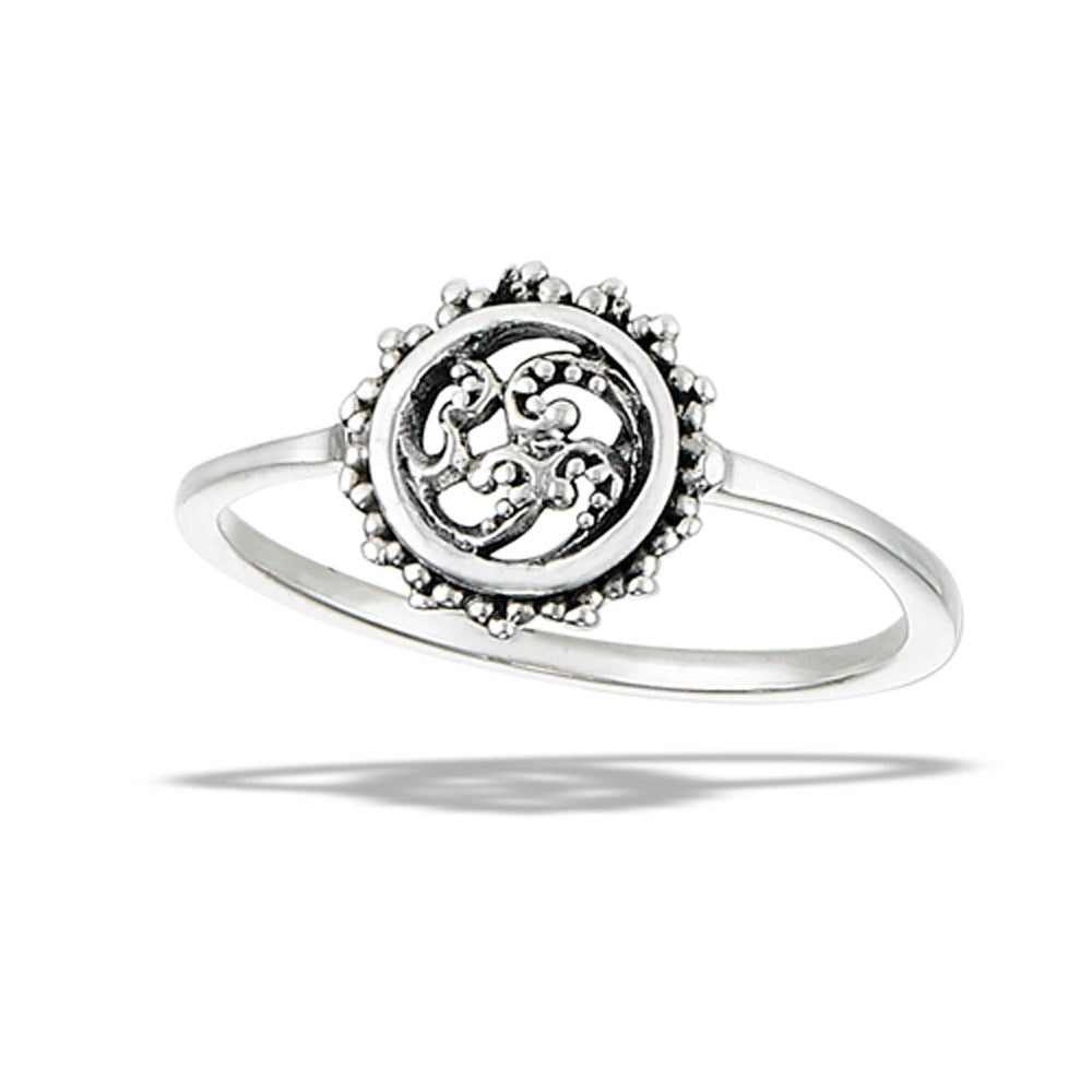 Ornate Dainty Bali Wave Circle Ring New .925 Sterling Silver Band Sizes 4-9