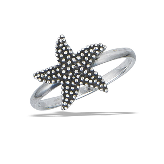 Granulated Bali Starfish Ocean Beach Ring .925 Sterling Silver Band Sizes 6-9