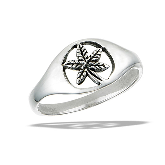 Cannabis Leaf Marijuana Pot Grass Hemp Ring .925 Sterling Silver Band Sizes 6-10