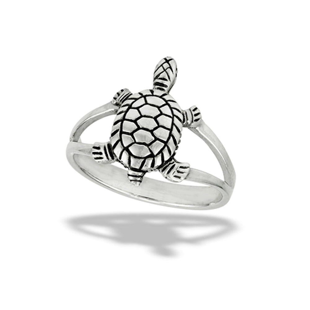 Double Shank Turtle Tortoise Animal Ring .925 Sterling Silver Band Sizes 6-10