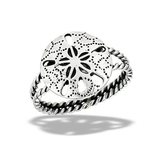 Ornate Sand Dollar Sea Cookie Urchins Ring .925 Sterling Silver Band Sizes 6-10