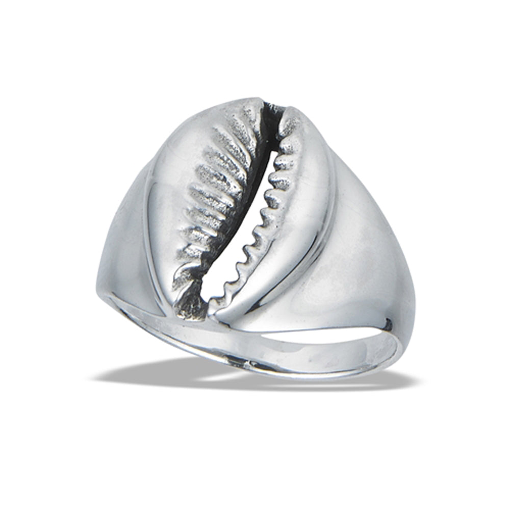 Cowrie Seashell Beach Ocean Nautical Ring .925 Sterling Silver Band Sizes 6-11