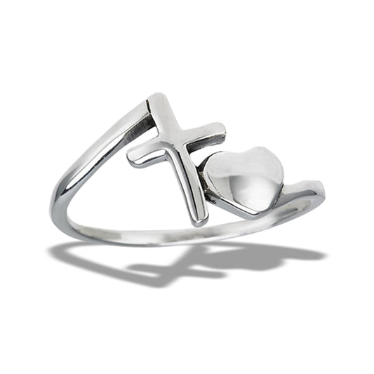 Christian Love Cross Heart Religious Ring .925 Sterling Silver Band Sizes 6-10