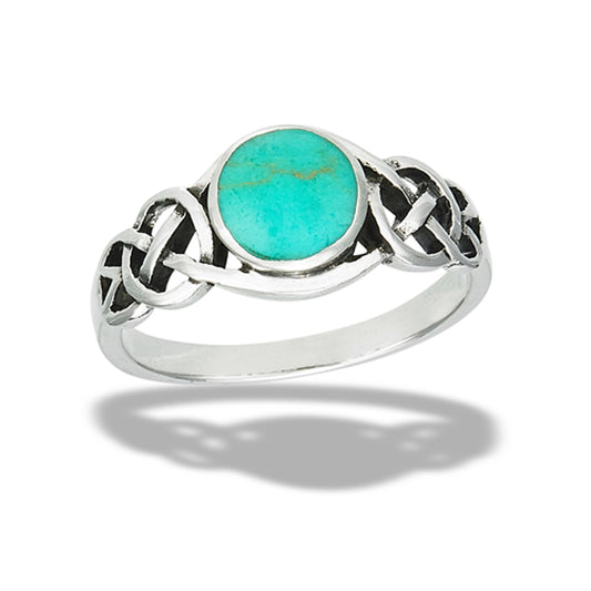 Celtic Love Knot Turquoise Polished Ring .925 Sterling Silver Band Sizes 6-9