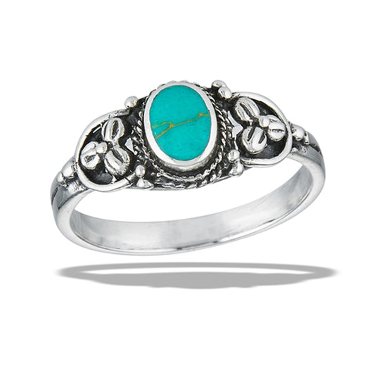 Bali Boho Fashion Turquoise Beautiful Ring .925 Sterling Silver Band Sizes 6-9