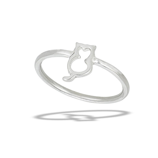 Kitten Cat Outline Pussy Polished Ring New .925 Sterling Silver Band Sizes 4-9