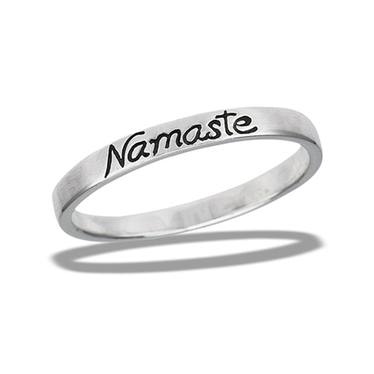 Namaste Greetings to You Divinity Yoga Ring .925 Sterling Silver Band Sizes 5-10