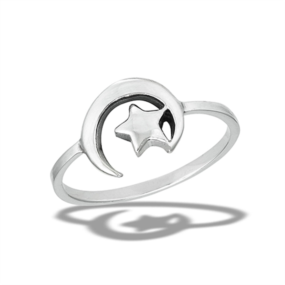 Moon Star Night Passion Beautiful Ring New .925 Sterling Silver Band Sizes 6-10