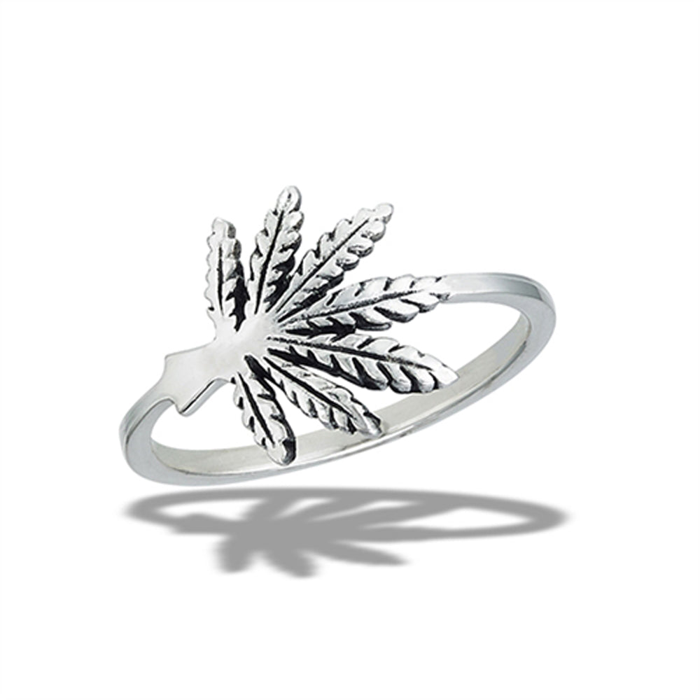 Marijuana Pot Grass Cannabis Promise Ring .925 Sterling Silver Band Sizes 6-10