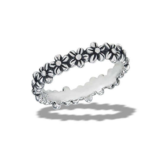 Eternity Wildflower Flower Classic Ring New .925 Sterling Silver Band Sizes 6-10