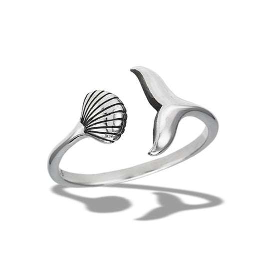 Sterling Silver Seashell Whale Tail Ring