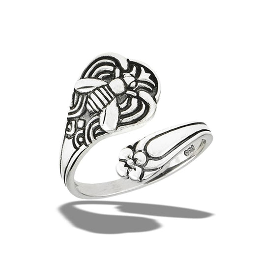 Sterling Silver Bee Flower Spoon Ring