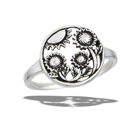 Sterling Silver Sunflowers & Sun Ring