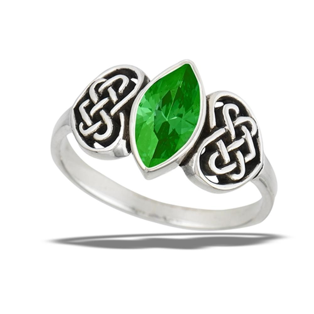 Sterling Silver Emerald CZ Celtic Heart Ring