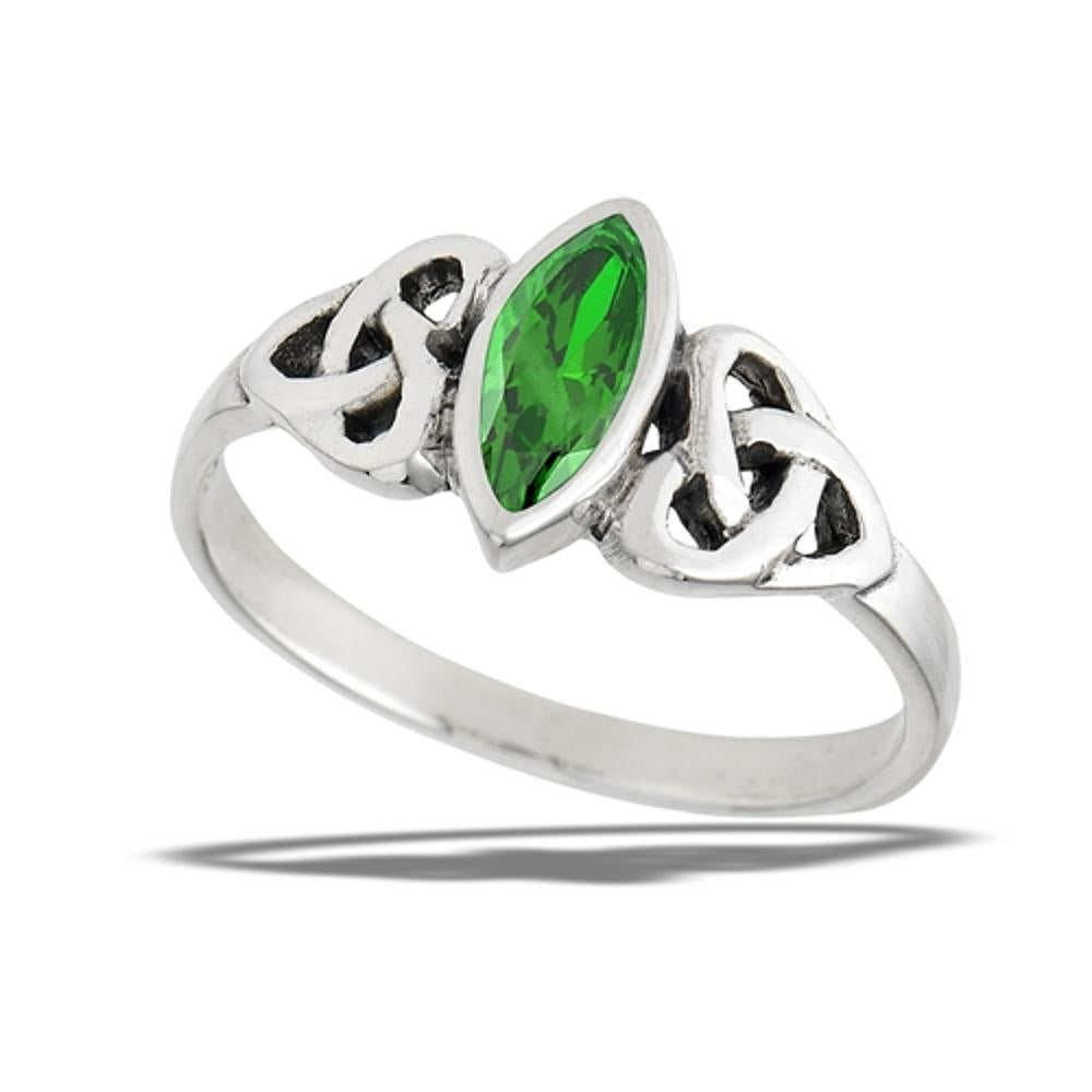 Sterling Silver Emerald CZ Celtic Heart Ring