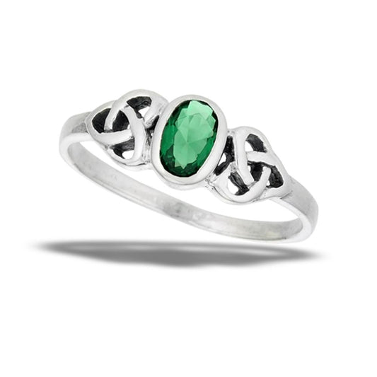 Sterling Silver Celtic Emerald CZ Ring