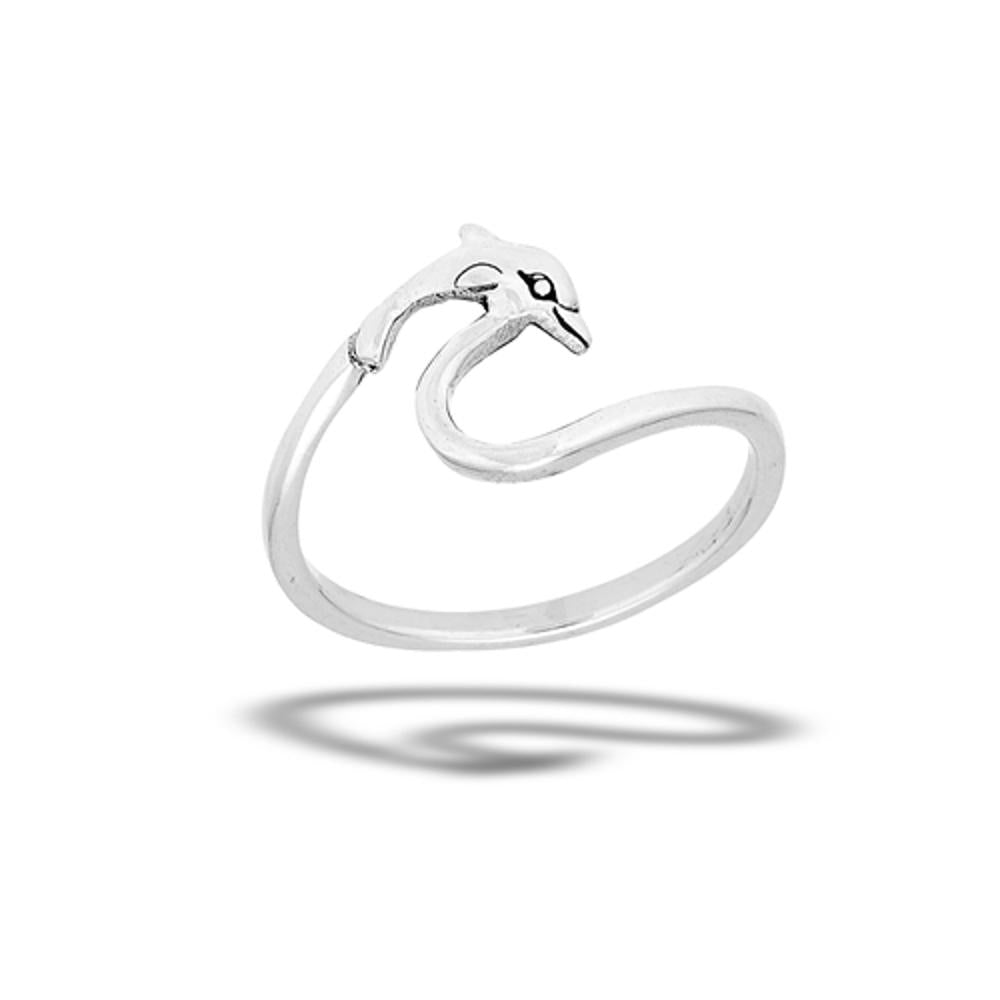 Sterling Silver Dolphin Wave Ring