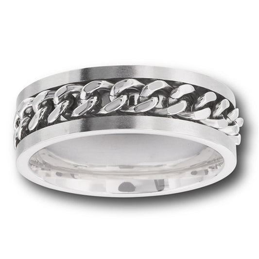 Curb Chain Link Modern Wide Wedding Ring New Stainless Steel Band Sizes 7-15