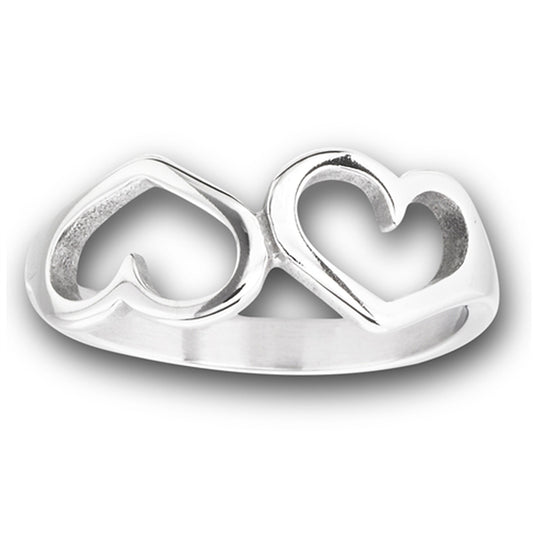 Double Heart Cutout Love Promise Ring New Stainless Steel Open Band Sizes 4-8