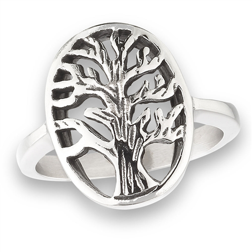 Filigree Tree of Life Tall Cutout Branches Ring Stainless Steel Band Sizes 5-10