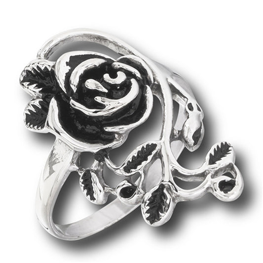 Flower Rose Vine Leaf Filigree Wide Ring New Stainless Steel Band Sizes 6-10