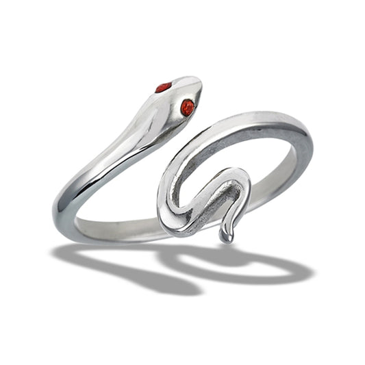 Stainless Steel Garnet CZ Snake Ring