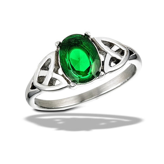 Stainless Steel Emerald CZ Celtic Ring