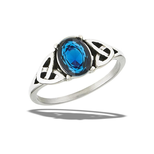 Stainless Steel Blue CZ Celtic Knot Ring