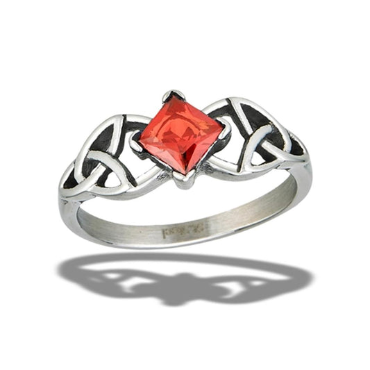 Stainless Steel Celtic Garnet CZ Ring