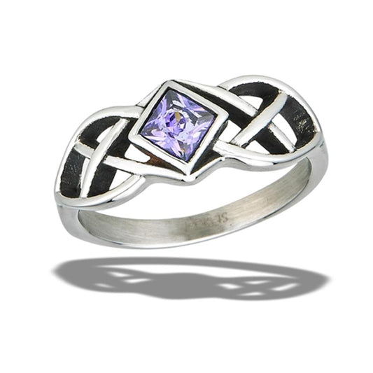 Stainless Steel Lavender CZ Celtic Ring