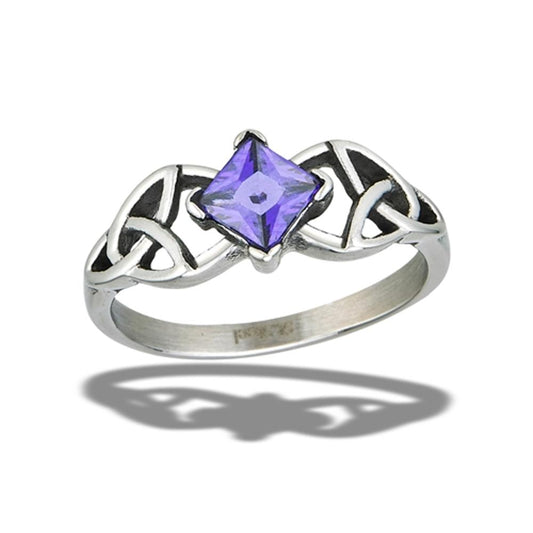 Stainless Steel Lavender CZ Celtic Knot Ring