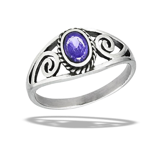 Stainless Steel Amethyst CZ Ring